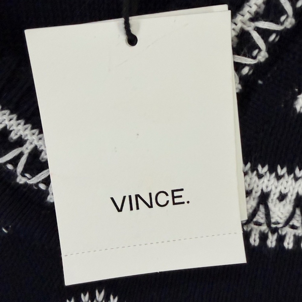 Vince Sweater Women S Black White Textured Stripe Cotton Relaxed Quiet Luxury - Picture 12 of 16